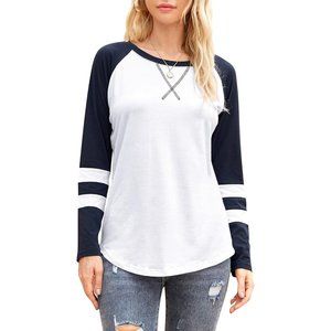 XL OUGES Women's Color Block Tunic Tops - Casual Crew Neck Long Sleeve Blouse